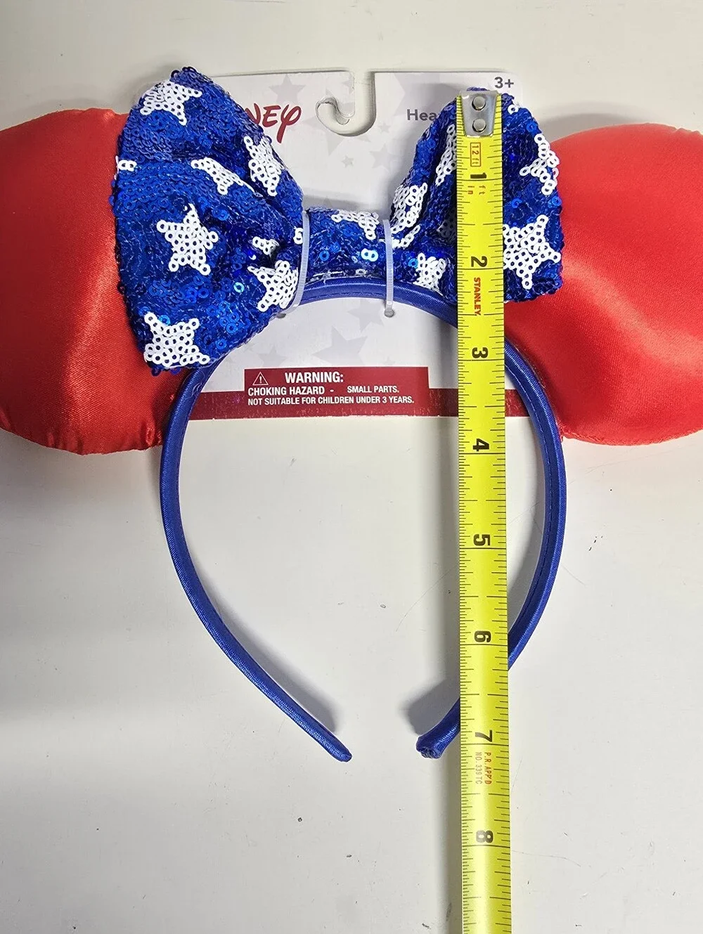Disney Minnie Mouse Headband Red Ears Blue White Star Sequin Bow NEW